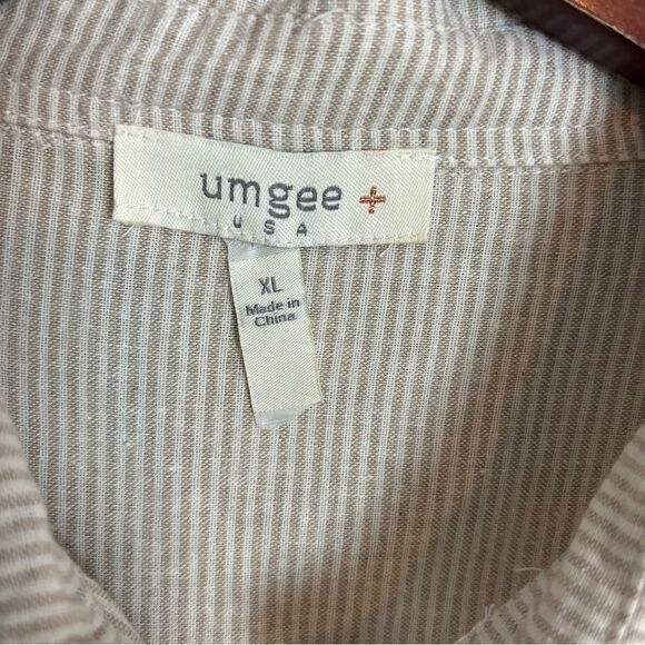 Umgee Cotton Blend Beige White Stripe Lace Trim Button Front Shirt XL - Picture 7 of 15